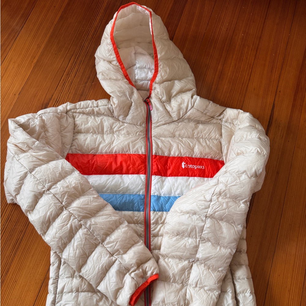 Cotopaxi Cream, Blue, Orange Fuego Hooded Jacket